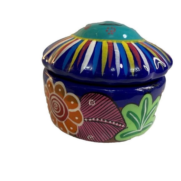 Isidoro Mexico Trinket Box Art Pottery Sun Face Had Painted Multicolor Glazed - Picture 5 of 8